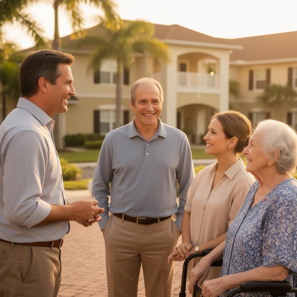 Josh Swanson meeting with a family at a senior living community in Central Florida